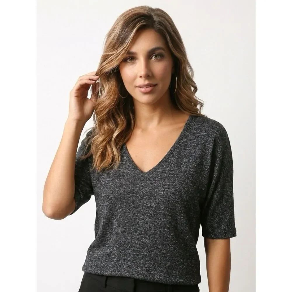 EXPRESS | V-neck Marled Gray & Black Top Medium